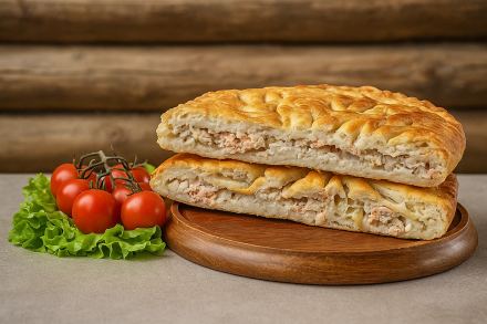 Пирог с горбушей, картофелем и луком