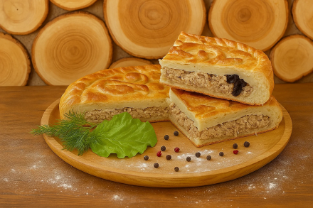 Пирог с курицей, сыром и грибами