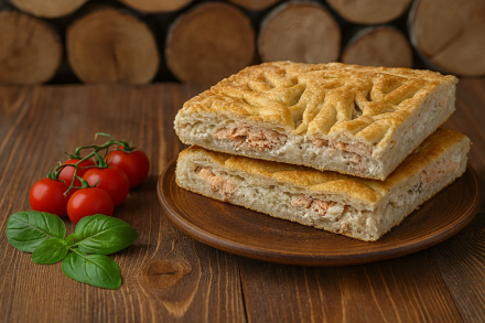 Пирог с горбушей, рисом и луком