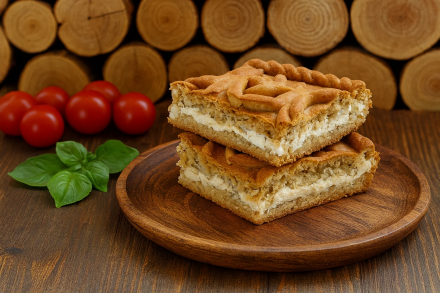 Пирог с курицей, сыром и зелёным луком